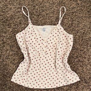 Brandy Melville Cream button tank with red and green floral pattern